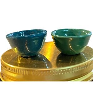 Handmade Miniature Ceramic Bowls Set of 2 Green Teal Dollhouse Accessories